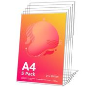 5 Unidades Soporte Cartel A4 de Acrílico, Forma L Expositor Metacrilato Soporte Menú, Porta Carteles Menus Restaurante, Soporte de Sobremesa, Titular de Menú Póster para Hotel, Tienda, Transparente