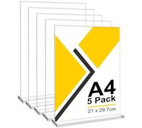 5 Unidades Soporte Cartel A4 de Acrílico, Forma T Expositor Metacrilato Soporte Menú, Porta Carteles Menus Restaurante, Soporte de Sobremesa, Titular de Menú Póster para Hotel, Tienda, Transparente
