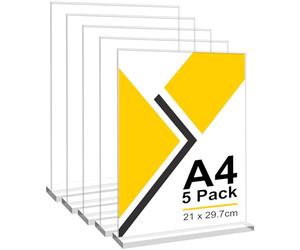 5 Unidades Soporte Cartel A4 de Acrílico, Forma T Expositor Metacrilato Soporte Menú, Porta Carteles Menus Restaurante, Soporte de Sobremesa, Titular de Menú Póster para Hotel, Tienda, Transparente