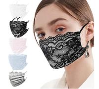 5 unids para mujer, linda, protección facial, para adultos, niñas, con diseño, tela de encaje, multicolor, ajustable, lavable, reutilizable, cuidado de la piel, cómodo, transpirable, antipolvo
