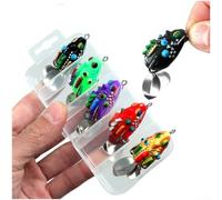 5 unids señuelos de pesca de rana suave doble gancho Topwater cebos sin malas hierbas cuerpo de PVC con ojos 3D para lubina trucha lucio en lagos estanques y ríos colores mezclados