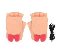5-V-USB-beheizte Fäustlinge mit klappbarem Fingerabdeckung, elektrisch beheizte Handschuhe für den Winter, niedliche gestrickte fingerlose Handschuhe mit Kohlefaser-Heizpad Zum (Rosa)