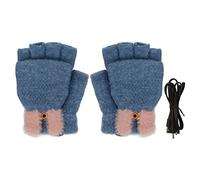 5-V-USB-beheizte Fäustlinge mit klappbarem Fingerabdeckung, elektrisch beheizte Handschuhe für den Winter, niedliche gestrickte fingerlose Handschuhe mit Kohlefaser-Heizpad Zum (Azul)