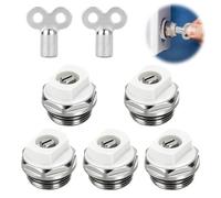 5 válvulas de ventilación para radiador con 2 llaves de ventilación, 1/2 pulgadas, latón niquelado, válvula de ventilación de hasta 120 grados Celsius, llave de ventilación del radiador