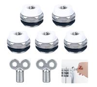 5 válvulas de ventilación para radiadores con 2 llaves de purga de 1/2 pulgadas, latón niquelado, válvula de ventilación manual, válvula de ventilación para radiador, con cabezal de plástico giratorio