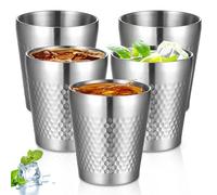 5 vasos de acero inoxidable, 300 ml, apilables, de metal de doble pared, vasos de chupito a prueba de roturas, diseño de martillo, tazas de camping, vasos aislados de acero inoxidable para cerveza