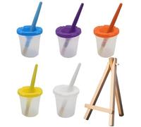 5 Vasos Mezcladores con Pinceles de Pintura, Soporte para Pintar y Vaso de Lavado, Mezcla de Pintura con Tapa, Pincel para Graffiti a Prueba