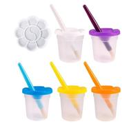 5 vasos mezcladores de pintura, 5 pinceles de pintura, 1 vaso de plástico para lavar pinceles con tapa, vaso de pintura para niños, herramientas de pintura para niños.