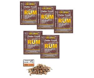 5 x Alcotec Rum 73g, Levadura Para Fermentación, Levadura Turbo, Levadura Para Puré, Levadura Para Fermentación,Levadura de Vodka