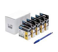 5?X Dymo 18444?Rhino industriel, autocollants, ?tiquettes en vinyle???Rouleau de 12?mm x 5.5?m, impression noir sur blanc + PAPERMATE Stylo Cadeau