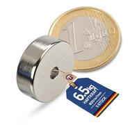 5 x Imán Anillo Aro magnético Ø 20/4 mm, altura 7 mm Neodimio N35, niquelado - Fuerza de sujeción 6,5 kg - 5 piezas - Anillos magnéticos Imanes permanentes de tierras raras