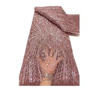 5 yardas de tela encaje con cuentas pesadas, bordado tubo for vestido novia Aso Ebi Prom(Pink)