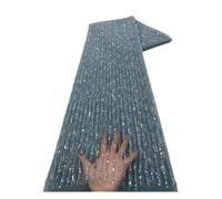 5 yardas de tela encaje lentejuelas con tubo cuentas, malla bordada for vestido novia, manualidades, decoración del hogar(Blue)