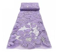 5 yardas de tela lentejuelas flores estéreo, tubo cuentas 3D, malla bordada for vestido actuación, boda, bricolaje(Purple)