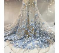 5 Yards 3D Flower Beads Lace Fabric French Embroidery Tulle For Wedding Dress Sewing(Color-16)