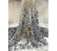 5 Yards 3D Flower Beads Lace Fabric French Embroidery Tulle For Wedding Dress Sewing(Light purple)