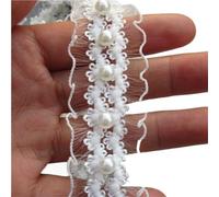 5 Yards/Lot White Pearl Beaded Elastic Lace Trim Tape Ribbon Fabric Collar Dress Sewing Garment Headdress Materials 25mm