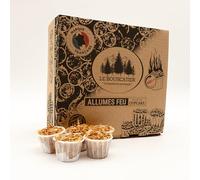 50/60u - Encendedor de fuego premium de aserrín y cera vegetal en una cápsula de papel 100% natural para fogatas, barbacoa, parrilla, chimenea de leña, combustión de 10 a 15 minutos