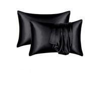 (50*66CM,Black)2 Pcs Imitation Silk Solid Color Satin Pillowcase