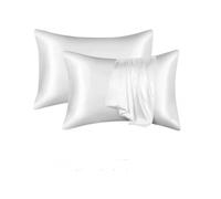 (50*66CM,White)2 Pcs Imitation Silk Solid Color Satin Pillowcase