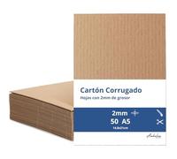 50 A5 Cartón manualidades 2mm tamaño 21x14,8cm - Pack 50 unidades - Carton corrugado de 2mm - Plancha carton ondulado marrón para embalaje y manualidades