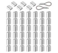 50 abrazaderas de cuerda de 4 mm, casquillos de aluminio, abrazadera de cable de alambre, abrazaderas de cable, manguitos de presión, manguitos de sujeción dobles para cuerda de goma, 4 mm, cuerda