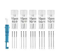 50 Agujas Máquina de Coser Surtidas Universales Hax1 65/9 75/11 90/14 100/16 110/18 con un Enhebrador de Agujas para Bernina Kenmore Singer Brother Janome Schmetz
