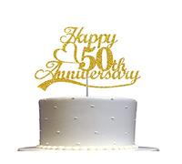 50 aniversario decoración para tartas con purpurina dorada, 50 ideas de decoración para fiestas, calidad premium, resistente brillo de doble cara, palo de acrílico. Fabricado en EE. UU.