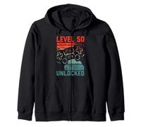 50 Años Cumpleaños Hombres Gamer Level 50 Unlocked Joven Sudadera con Capucha