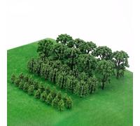 50 árboles modelo miniatura para diseños de ferrocarril de tren a escala Oo, paisaje de guerra y accesorios de construcción de paisaje, plástico verde