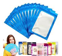 50 Bolsa de Embalaje de Mylar Papel Aluminio con Cremallera,14x20cm Azul Resellables Transparencia Bolsas Planas Prueba de Olor,para Café Fruta Dulces Comida Joyería Galletas Almacenamiento