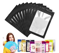 50 Bolsa de Embalaje de Mylar Papel Aluminio con Cremallera,14x20cm Negro Resellables Transparencia Bolsas Planas Prueba de Olor,para Café Fruta Dulces Comida Joyería Galletas Almacenamiento