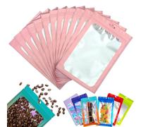 50 Bolsa de Embalaje de Mylar Papel Aluminio con Cremallera,14x20cm Rosa Resellables Transparencia Bolsas Planas Prueba de Olor,para Café Fruta Dulces Comida Joyería Galletas Almacenamiento