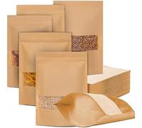 50 Bolsa de Papel Kraft Con Ventana, Reutilizable Bolsas Kraft Qequeñas, Bolsa Ventana Ziplock Stand Up, Bolsas de Papel con Ventana, para Frutos Secos, Cereales 17x24cm