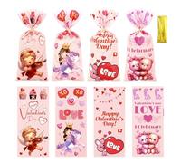 50 bolsas de celofán de San Valentín, oso de cupido rosa, corazón, princesa, caballo blanco, golosinas, galletas, bolsas de plástico para el día de San Valentín, boda, dulce fiesta, bolsa de regalo