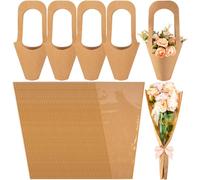 50 bolsas de envoltura de flores con 4 bolsas de papel kraft para envolver ramos, fundas de embalaje floral transparente a granel para despedida de soltera, boda, cumpleaños, graduación, aniversario,