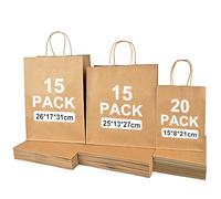 50 bolsas de papel de estraza con asa (15 x 8 x 21 cm, 20 unidades + 25 x 13 x 27 cm, 15 unidades + 26 x 17 x 31 cm, 15 unidades), bolsas de papel estables para negocios, minoristas, compras y regalos