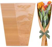 50 bolsas de papel kraft para envolver flores con cinta, fundas de embalaje florales transparentes, 25 x 10 x 45,5 cm, para bodas, cumpleaños, graduación, aniversario, regalo del día de la madre