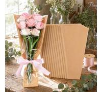50 bolsas de papel kraft para envolver flores, florales transparentes de impermeable, para bodas, cumpleaños, graduación, aniversario, regalo del día de la madre, 9 x 24 x 45 cm,marrón