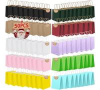 50 bolsas de papel pequeñas con asas, bolsas de regalo de papel (21 x 15 x 8 cm), 130 g de grosor grueso, bolsas de papel para fiestas, compras, includes etiquetas para fiestas de cumpleaños, bodas