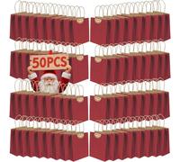50 bolsas de papel pequeñas con asas, tamaño A5, 130 g, bolsas de papel grueso para fiestas, compras, incluye etiquetas para fiestas de cumpleaños, bodas, compras, venta al por menor (rojo oscuro)