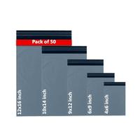 50 bolsas de paquetes grises mixtas, bolsas de correo, bolsas de correo, 5 tamaños, 10 bolsas postales de polietileno autoselladas, bolsas de correo pequeñas a grandes, embalaje surtido de correos,