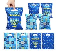 50 bolsas de regalo azules de Hanukkah, bolsas de regalo de fiesta de Janucá, menorá, Dreidel, patrón hexagonal, bolsa de golosinas para caramelos, regalos de vacaciones, bolsa de mano a granel para