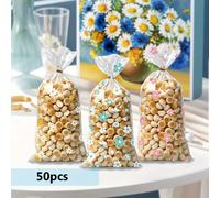 50 bolsas originales transparentes para galletas de flores, dulces, , galletas crujientes, bolsillos planos OPP para alimentos y hornear