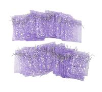 50 bolsas pequeñas de regalo con acordeón de dibujo, bolsas transparentes para fiestas, joyas, Navidad, festivales, jabones de baño, organza (morado)