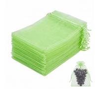 50 Bolsas Protectoras para Uvas en Parra 20x30 cm, Malla Antipájaros y Avispas, Bolsas de Fruta de Organza con Cordón para Huerto, Red de Protección para Árboles Frutales y Cultivos, Verde