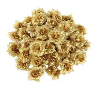 50 Cabezas de Rosas Artificiales de Seda de 4,5 cm, Rosas Doradas, Flores Artificiales, patrón de patrón en tamaño para conservar el hogar