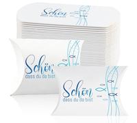 50 cajas de cojín con texto en inglés "Schön, dass du da bist", unisex, 9 x 7 x 2,5 cm, de papel kraft de 210 g/m², ideal para bodas, fiestas y comuniones (azul)