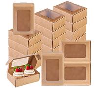 50 cajas de papel kraft con ventana de visualización, caja de galletas, caja de papel de estraza 8.5x6x3 cm, cajas de regalo de papel kraft marrón, pequeñas cajas para galletas, regalos de postre