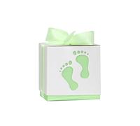 50 cajas de regalo, caja de dulces con huella de bebé, caja de bautizo de bebé con cinta, caja de bombones, caja de regalo para baby shower, cumpleaños, boda, bautizo, nacimiento, fiesta, verde